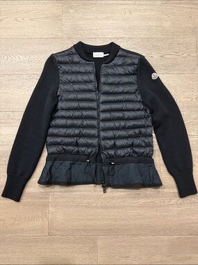 Moncler Black Quilted Knit-Sleeve Puffer Jacket